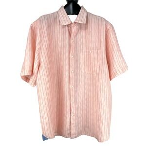 Tommy Bahama Short Sleeve Shirt Men's XL Linen Blend Coral Button Pocket, Fine!